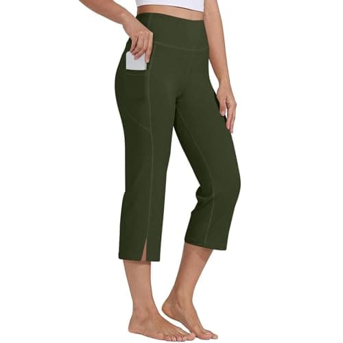 High Waisted Tummy Control Bootcut Capri Pants for Women Yoga Exercise