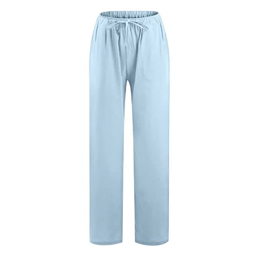 Yxzogd Women's Wide Leg Elastic Drawstring Linen Pants with Pockets