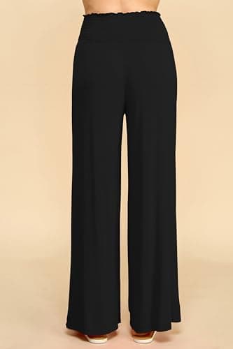 Johnny Women's Elastic High-Waisted Palazzo Pants with Pocket