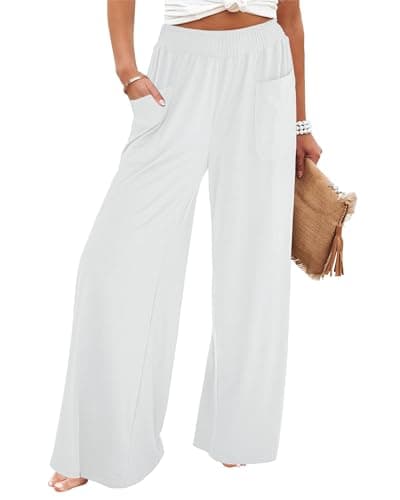 GRAPENT High-Waisted Smocked Elastic Waist Wide Leg Pants