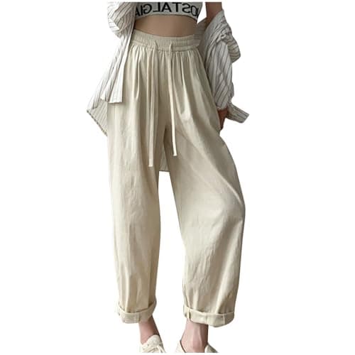 Yxzogd Flowy High-Waisted Wide Leg Cotton Linen Palazzo Pants