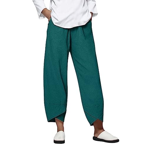 Casual Women's Cotton Linen Capri Pants with Pockets