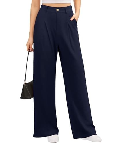 CLOZOZ Women's High Waist Wide Leg Faux Front Waffle Knit Pants