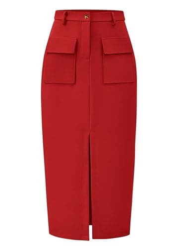 Women's High Waisted Cargo Midi Skirt with Pockets