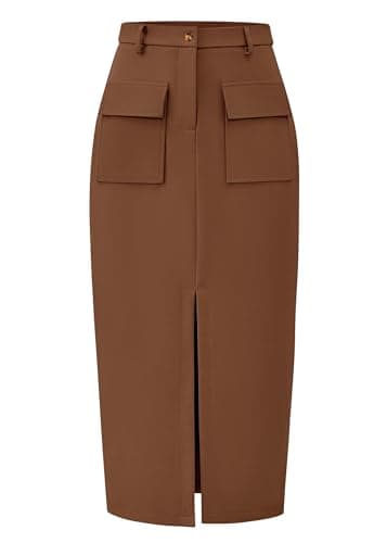 Women's High Waisted Cargo Midi Skirt with Pockets