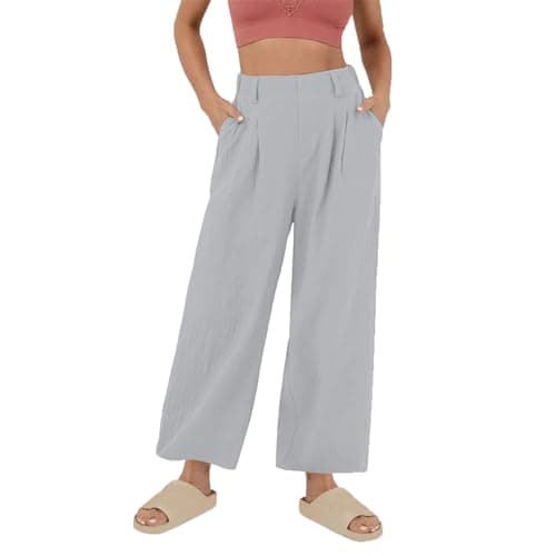 Yxzogd Women's High-Waisted Wide Leg Cotton Pants for Summer Beach Wear