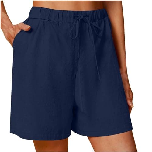 Sktremeuru Lightweight Linen Shorts for Women Elastic Waist Casual ShortsSummer Pockets