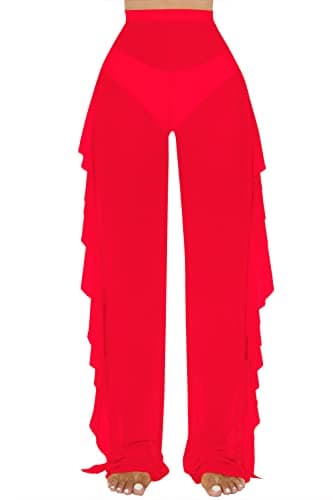 Jumppmile Women's Ruffle Sheer Mesh Swim Bikini Cover-Up