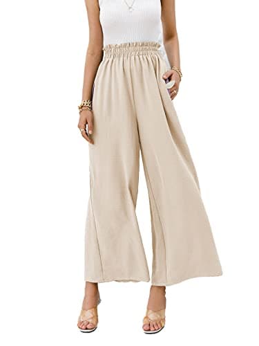 Eteviolet Women's Boho High-Waisted Wide Leg Flowy Summer Pants
