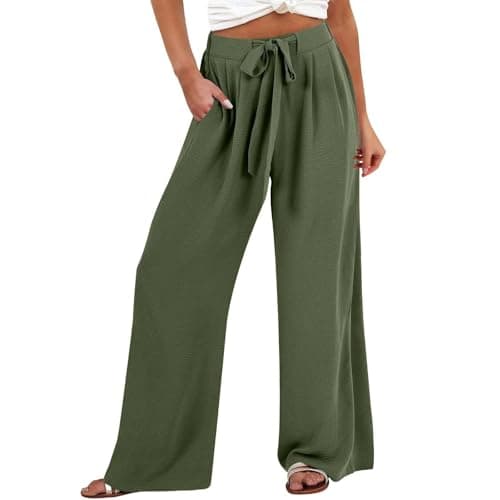 GOKKILRW Women's Summer High Waist Linen Drawstring Palazzo Pants