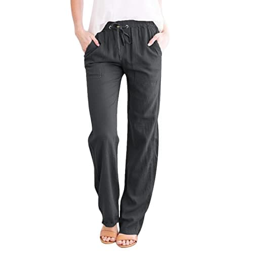 DINEVE High-Waisted Drawstring Joggers - Plus Size Wide Leg Linen Pants