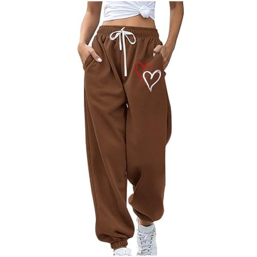 SMIDOW Heart Graphic High-Waisted Drawstring Sweatpants for Women
