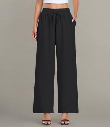 YVH Women's Casual Loose Fit Palazzo Pants with Pockets Elastic Waist