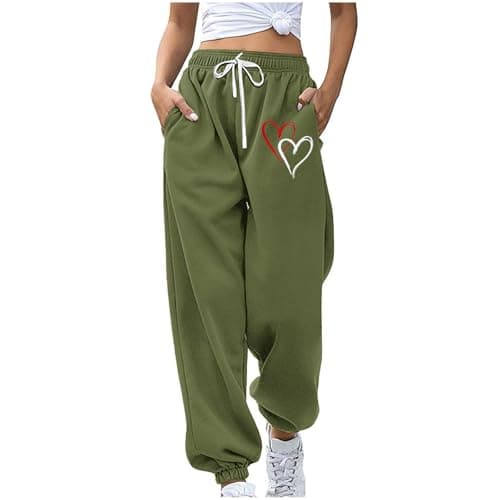 SMIDOW Heart Graphic High-Waisted Drawstring Sweatpants for Women