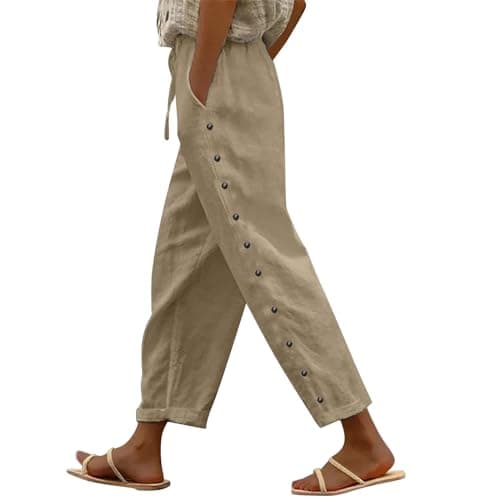 Boho Striped Linen Pants for Women Summer Casual Beach