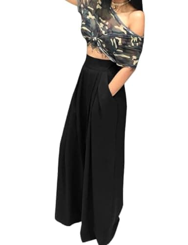 Adilaca Women's Wide Leg Pants - Flowy High Waisted Casual Palazzo