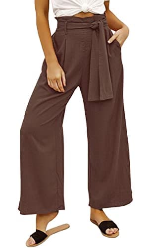 Womens Cotton Palazzo Wide Leg Pants with Pockets and Belt