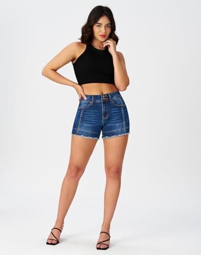 Rosswear Women's High Waisted Stretch Frayed Hem Summer Denim Jean Shorts