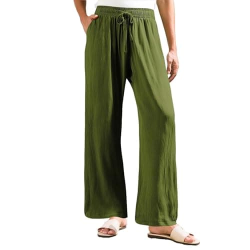 Elastic Waist Palazzo Pants with Pockets | Women's Cotton Linen Wide Leg Lounge Pants