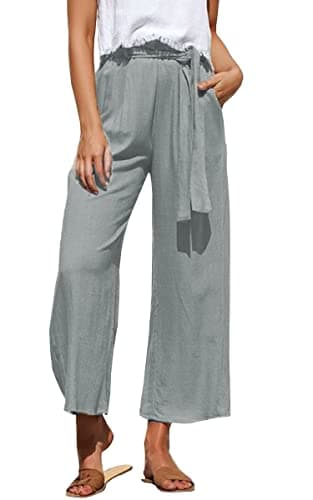 Womens Cotton Palazzo Wide Leg Pants with Pockets and Belt