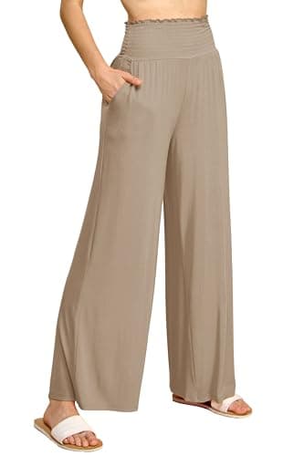 Johnny Women's Elastic High-Waisted Palazzo Pants with Pocket