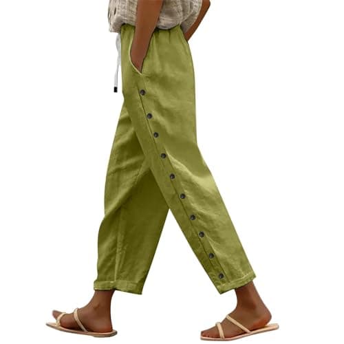 Boho Striped Linen Pants for Women Summer Casual Beach