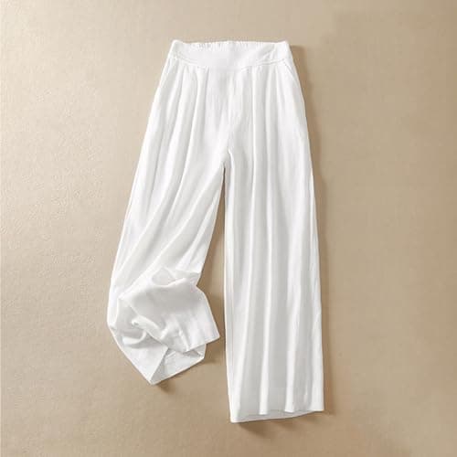 Sktremeuru Women's Elastic High-Waisted Summer Linen Palazzo Pants