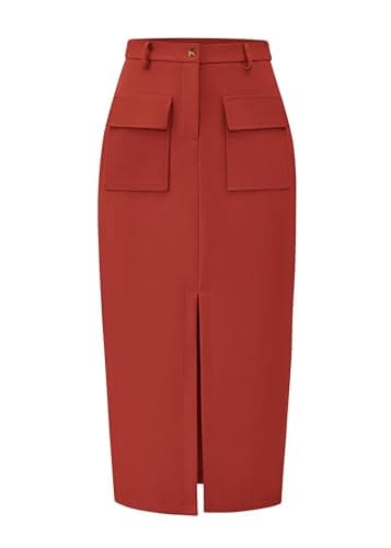 Women's High Waisted Cargo Midi Skirt with Pockets