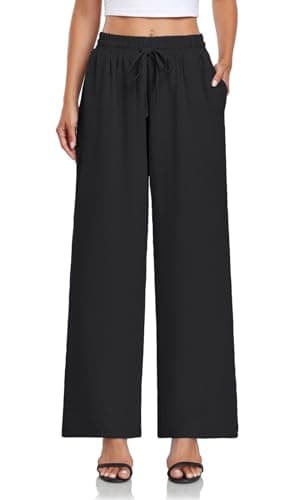 YVH Women's Casual Loose Fit Palazzo Pants with Pockets Elastic Waist