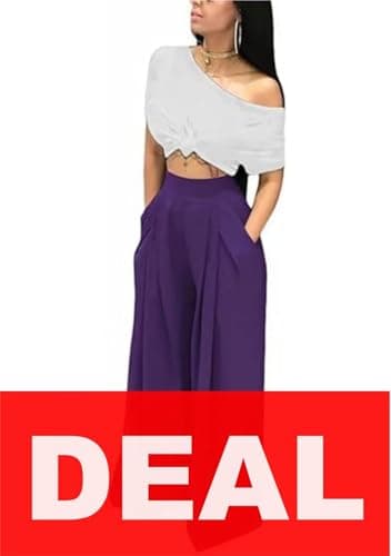 LROSEY Women's High-Waisted Wide Leg Palazzo Pants with Pockets