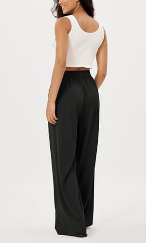 ODODOS Women's Wide Leg Crinkle Pockets Comfortable High Waist Pants