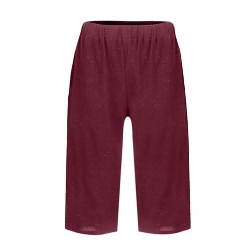 Yxzogd 2025 Women's Summer Cotton Linen Elastic Waist Basic Plus Size Short Pants with Pockets