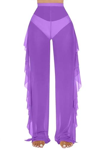 Jumppmile Women's Ruffle Sheer Mesh Swim Bikini Cover-Up