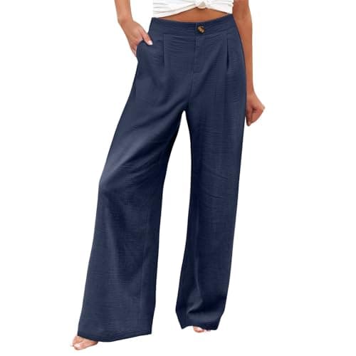 Stylish Women's Wide Leg Office Pants with Pockets Solid Slacks