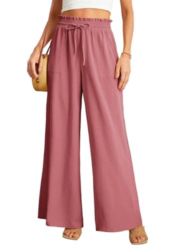 JINKESI Women's High-Waist Wide Leg Loose Pants with Adjustable Ties