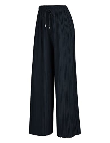 Johnny Women's Pleated Wide Leg Palazzo Pants with Drawstring