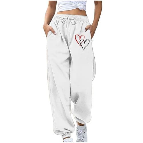SMIDOW Heart Graphic High-Waisted Drawstring Sweatpants for Women