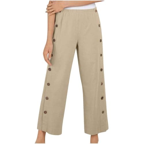 Yxzogd Women's High Waisted Wide Leg Cotton Linen Trousers