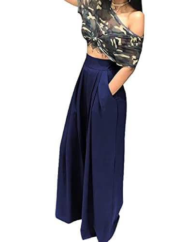 Adilaca Women's Wide Leg Pants - Flowy High Waisted Casual Palazzo