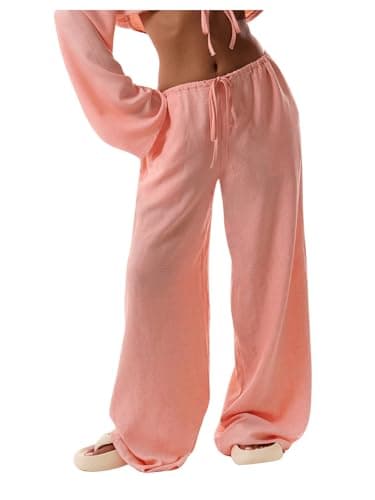 RoseSeek Women's Wide Leg Drawstring Beach Pants Cover Up Swimsuit