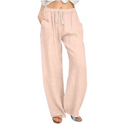 Yxzogd Women's Wide Leg Elastic Drawstring Linen Pants with Pockets