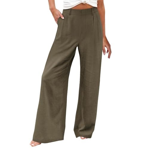 Stylish Women's Wide Leg Office Pants with Pockets Solid Slacks