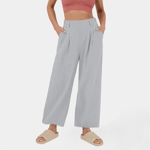 Yxzogd Women's High-Waisted Wide Leg Cotton Pants for Summer Beach Wear