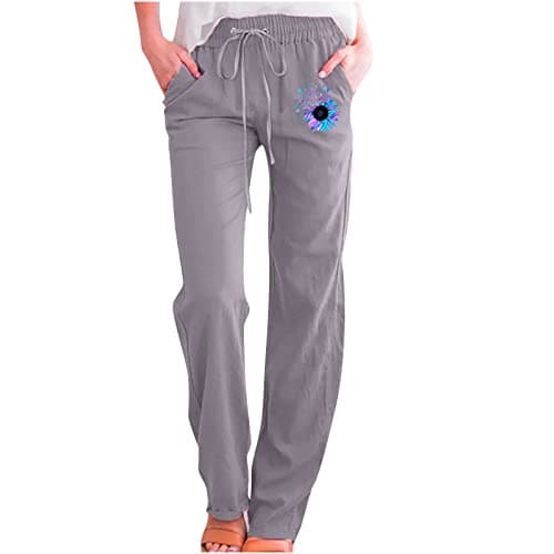 Floral Wide-Leg Pants for Women: High-Waisted, Comfortable Cotton-Linen Trousers