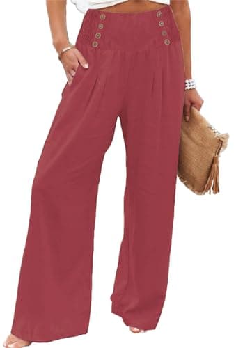 Bbkkuck Women's Elastic High-Waisted Wide Leg Palazzo Pants with Pockets