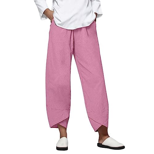Casual Women's Cotton Linen Capri Pants with Pockets
