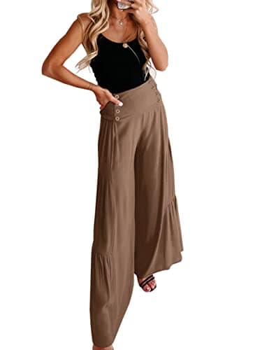 Womens Cotton Palazzo Wide Leg Pants with Pockets and Belt