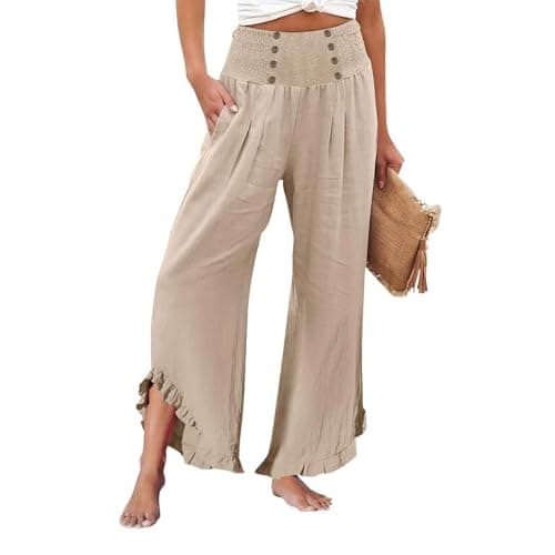 GOKKILRW Women's Lightweight Boho Linen High Waist Flowy Palazzo Pants