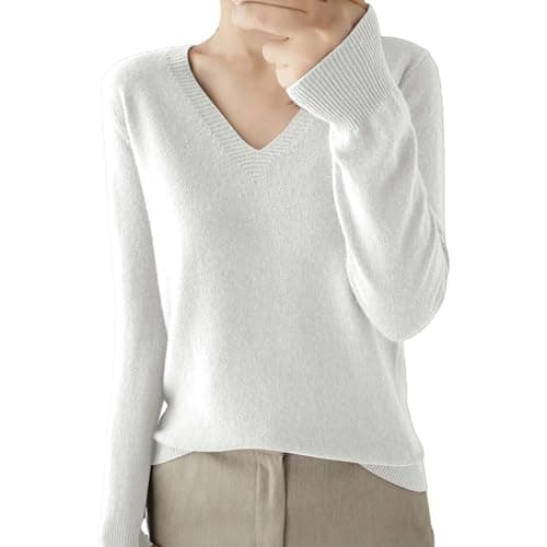 Soft V-Neck Wool Blend Sweater for Women Fall Fashion Tops
