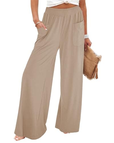 GRAPENT High-Waisted Smocked Elastic Waist Wide Leg Pants